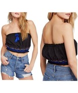 Free People Black Tassel Tie Embroidered Embellished Beaded Crop Tube To... - $19.00