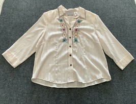 Alfred Dunner Button Up Shirt Petites Size 14P Womens Long Sleeve Casual Stretch - £9.76 GBP