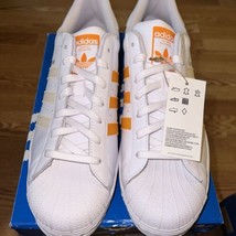 Size 11 Adidas Superstar &quot;White Ecru Tin&quot; Orange Leather Shoes GZ3737 - $1,347.46 MXN
