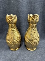 Pair Of Vases 24 Karat Weeping Gold Pottery Mid Century Hollywood Regency Glam - $36.63