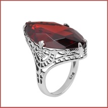 Antique Sterling Silver Prong Set Ruby Red Garnet Oval Cut Gemstone Ring image 2