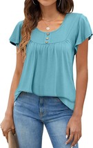 Womens Summer Tops Ruffle Short Sleeve T-Shirts Henley Round Neck (Size:XL) - £15.45 GBP