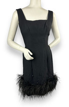 Vtg 50s 60s Handmade Womens Feather Hem Sleeveless Sheath Dress Black 24” W - £61.90 GBP