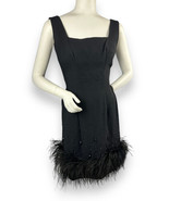 Vtg 50s 60s Handmade Womens Feather Hem Sleeveless Sheath Dress Black 24” W - £62.19 GBP
