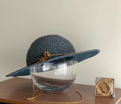 Classic, deep blue ladies hat, sun hat, with a long brim, decorated with... - £78.56 GBP