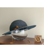 Classic, deep blue ladies hat, sun hat, with a long brim, decorated with... - £79.64 GBP