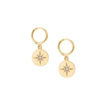 Geometric dangling coin earring gold color engrave north star elegance cute girl - £12.27 GBP