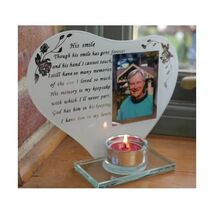 His smile - Inspirational poem, candle and photo holder glass memorial p... - $33.00