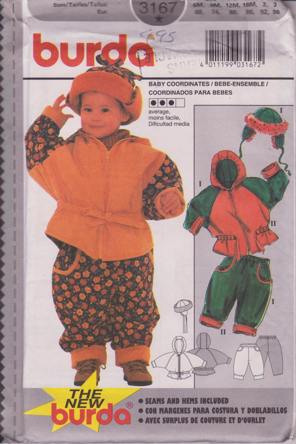 Burda 3167 Baby Coordinates Sizes 6 months to 3 years Eur 68-98 Jacket with Hat - $11.00