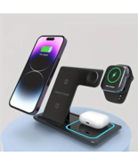 3 in 1 Folding Wireless Charging Station | Gadgets Charging Station | Black - £38.40 GBP