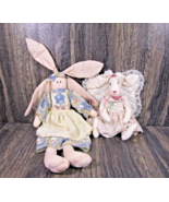 2 Vintage 1997 Anco Cloth Fabric Plush Bunny Easter Rabbit Dolls Floppy ... - £15.67 GBP