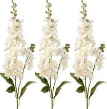 White Delphinium Fake Flowers Wedding Bouquet White Blossoms Flowers Stems Silk - £33.66 GBP