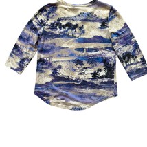 Chico&#39;s Top women&#39;s Size Small Blue Purple Palm Trees 3/4 Sleeve V-Neck - $201.97 MXN