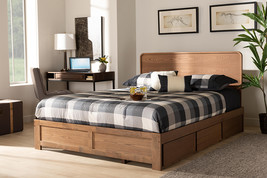 Prita Dark Gray Fabric Ash Walnut Brown Queen Size 3-Drawer Platform Sto... - $644.00