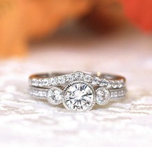 2.65Ct Round Cut White Diamond 925 Sterling Silver Designer Engagement Ring Set - £95.92 GBP