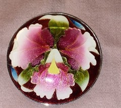 Vintage Round Necklace Pendant Floral Print 2” Diameter - $7.60