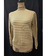 Vintage Seaton Knit Mock Neck Sweater Yellow w/ Green Stripes Size M - $18.00