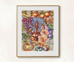 Autumn Sampler cross stitch fruit pattern pdf - Victorian ornament cross... - £13.18 GBP