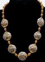 Murano Art Glass Necklace Disk Beads of Goldstone Black &amp; White &amp; Round  SPARKLE - £51.55 GBP
