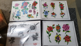 LOT of 4 Tattoo Flash Wall Art Sheets Spaulding Inkee Floral flowers Col... - £29.84 GBP
