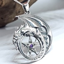 Dragon Pentacle Amethyst Pendant Necklace 925 Sterling Silver 18&quot; Chain &amp; Boxed - £47.20 GBP