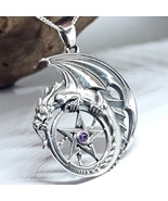 Dragon Pentacle Amethyst Pendant Necklace 925 Sterling Silver 18&quot; Chain ... - £46.77 GBP