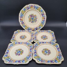 Set of 5 Crown Ducal Florentine 1953 Colorful Della Robbia Square Plates... - $39.59