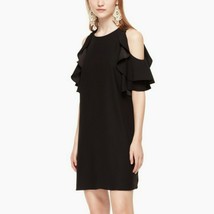 $458 Kate Spade Ruffle Cold Shoulder Dress black S - £128.68 GBP