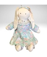 Bunny Rabbit Rag Doll Floppy Ear Blue Floral Dress Handmade Muslin Soft ... - £10.78 GBP