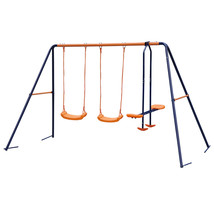 Metal Frame Double Swing Set Stand Fun Play Chair Kids Children Backyard... - £123.01 GBP