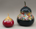 Pair / 2 Hand Painted Gourds Painted Lacquered Folk Art Mexico Guerrero - $73.85