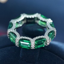 Eternity Emerald Moissanite Diamond Ring 100% Original 925 sterling silver Weddi - £68.93 GBP
