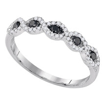 10k White Gold Womens Round Black Color Enhanced Diamond Band Fashion Ring 1/3 - £207.90 GBP