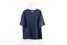 Vtg 90s Streetwear Mens Large Faded Striped Knit Henley T-Shirt Navy Blue USA - £31.10 GBP