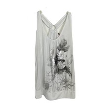 Agenda Womens Shirt Size Large White Silver Floral T Back Tank Sleeveless  - £17.66 GBP