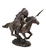 Native Indian Chief Spear Warrior With Eagle War Bonnet Roach On Horse S... - $93.71 CAD