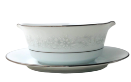 Noritake Gravy w/ Attached Plate Cumberland Pattern Platinum Trim 2225 V... - £31.51 GBP