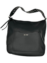 nine west black hobo tote bag with chrome studded shoulder strap - $21.85