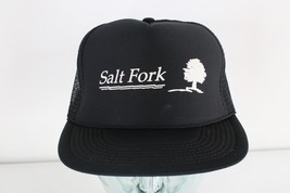 Vintage 90s Spell Out Salt Fork Country Club Golfing Roped Trucker Hat Cap Black - £19.31 GBP