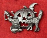 Halloween Metal Brooch Pin Signed AJC Jack O Lantern Cat Skeleton Rat Mo... - $18.80