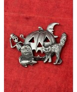 Halloween Metal Brooch Pin Signed AJC Jack O Lantern Cat Skeleton Rat Mo... - £14.78 GBP