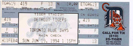 Detroit Tigers Vs. Toronto Blue Jays 1994 Full Ticket Stub Collectible June 19th - £3.94 GBP