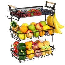 3 Tier Fruit Basket Bowl With 2 Banana Hangers For Kitchen Counter, Vegetable Co - £49.82 GBP