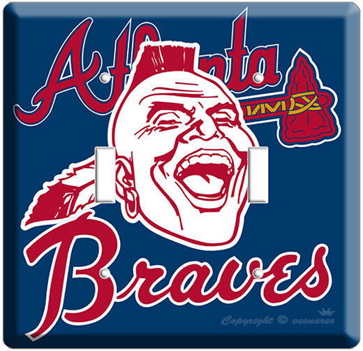 ATLANTA BRAVES MLB BASEBALL DOUBLE LIGHT SWITCH PLATE GAME TV ROOM DECORATION