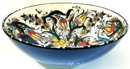 Nakkas Cini Floral Lg Serving Bowl Hand Painted Blue and Yellow NWT Turkish - £33.57 GBP
