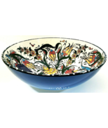 Nakkas Cini Floral Lg Serving Bowl Hand Painted Blue and Yellow NWT Turkish - £32.99 GBP
