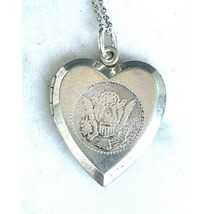 Vintage Us Army 925 Sterling Silver Sweetheart Locket Pendant Necklace Sky - $920.16 MXN