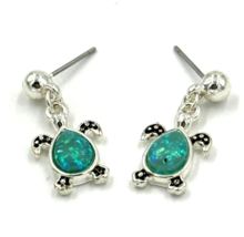 Green Opal Turtle Dangle Stud Earrings Silver - £8.30 GBP