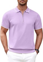 Coofandy Men&#39;S Zipper Polo Shirt Casual Knit Short Sleeve Polo T Shirt C... - £33.61 GBP