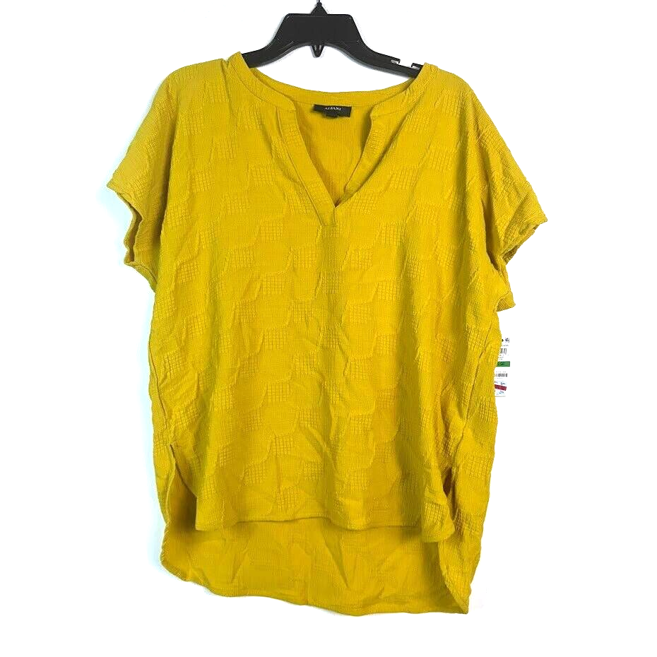 Primary image for Alfani Women Petite PM Gold Sun Yellow Split Neck Textured Blouse Top RETAG BY43